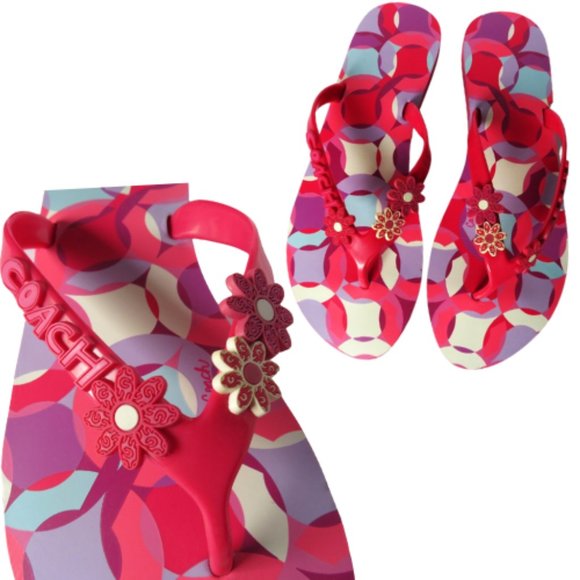 NWOT COACH KERRIE PINK FLORAL FLIP FLOP SANDALS 8 - Picture 1 of 8